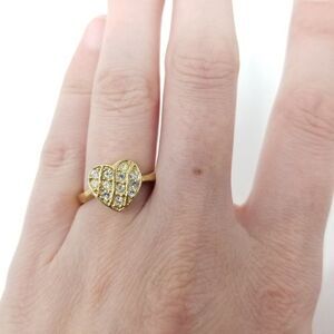 Vintage Heart Rhinestone Ring, Gold Tone Setting, Sparkly Estate